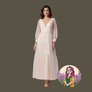 VNAIX Blush Pink Tulle Tiered Formal Gown Corset Back Fairycore Prom Dress SZ 16